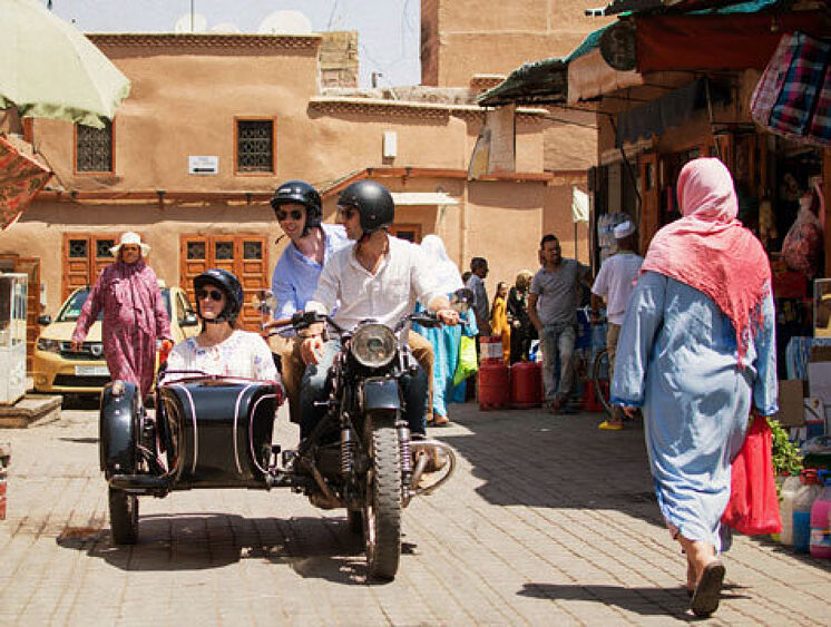 Marrakech in sidecar, a different way of touring the city.